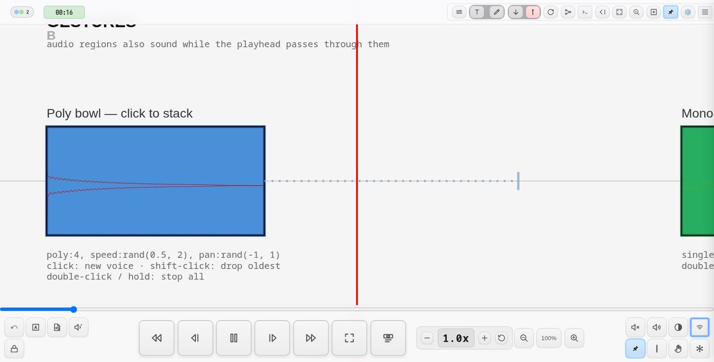 demo-audio — an audio region with poly:4: click to stack voices; the playhead plays regions as it passes
