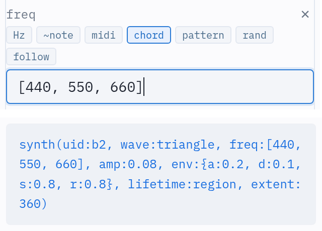 The chord chip clicked: the field and the preview both show the chord