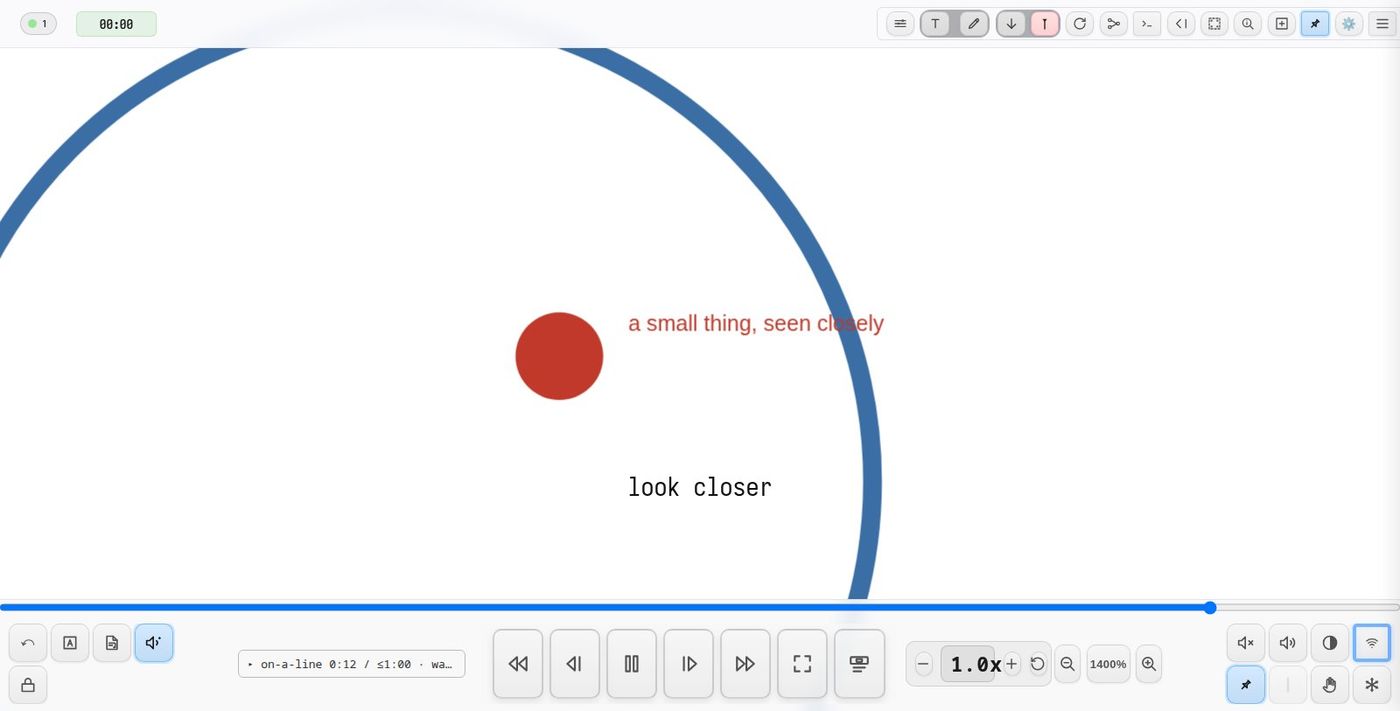 A camera move on a line of text: the stay zooms onto the red detail when its text reaches line 3