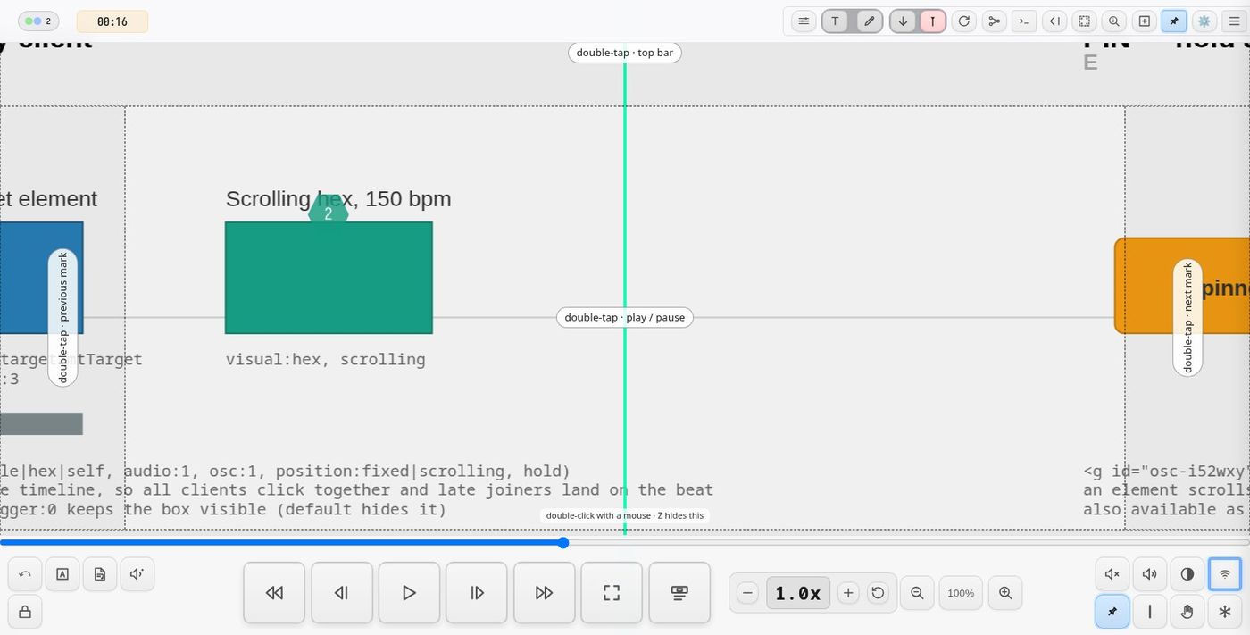 demo-transport — a scrolling metronome at 150 bpm