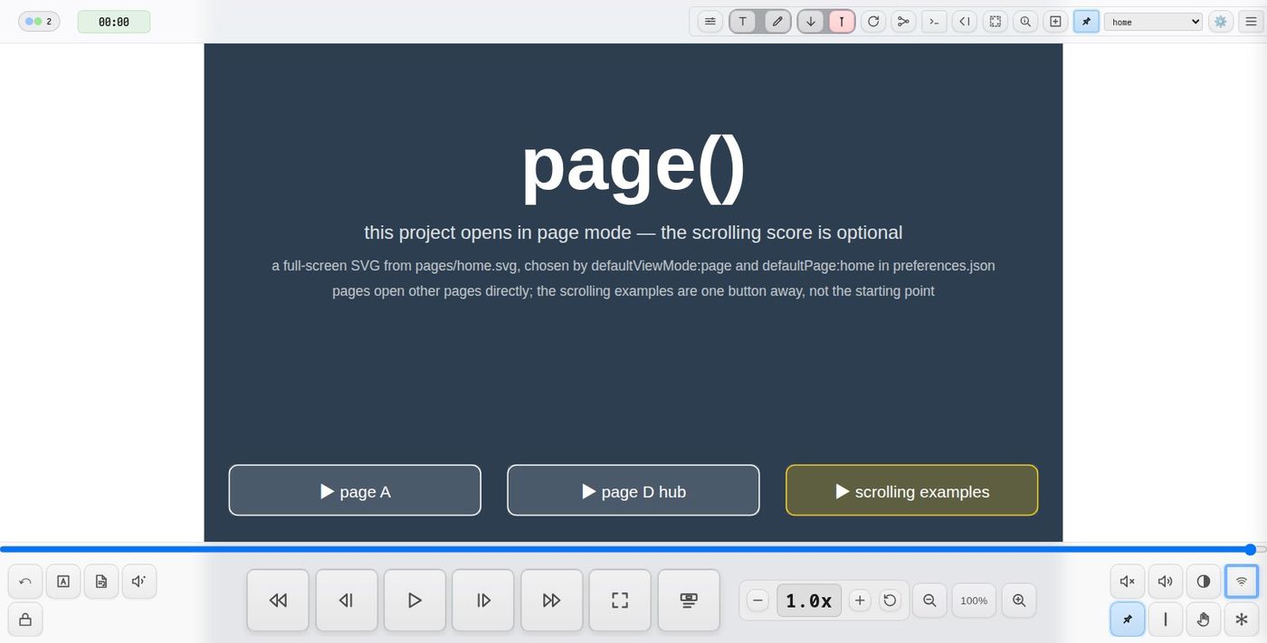 demo-page — a project that opens in page mode: a home page whose buttons open other pages