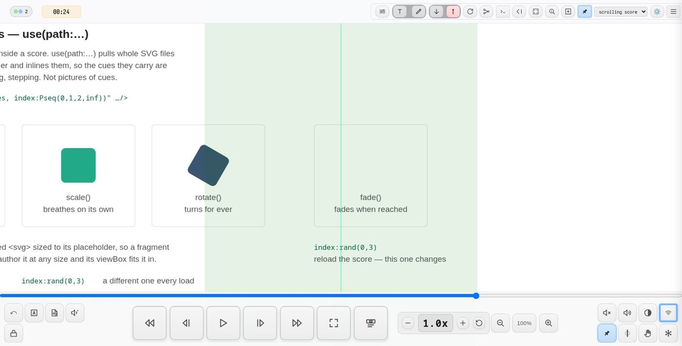 demo-reuse — use(path:…) inlining SVG fragments from a folder, each keeping its own cues